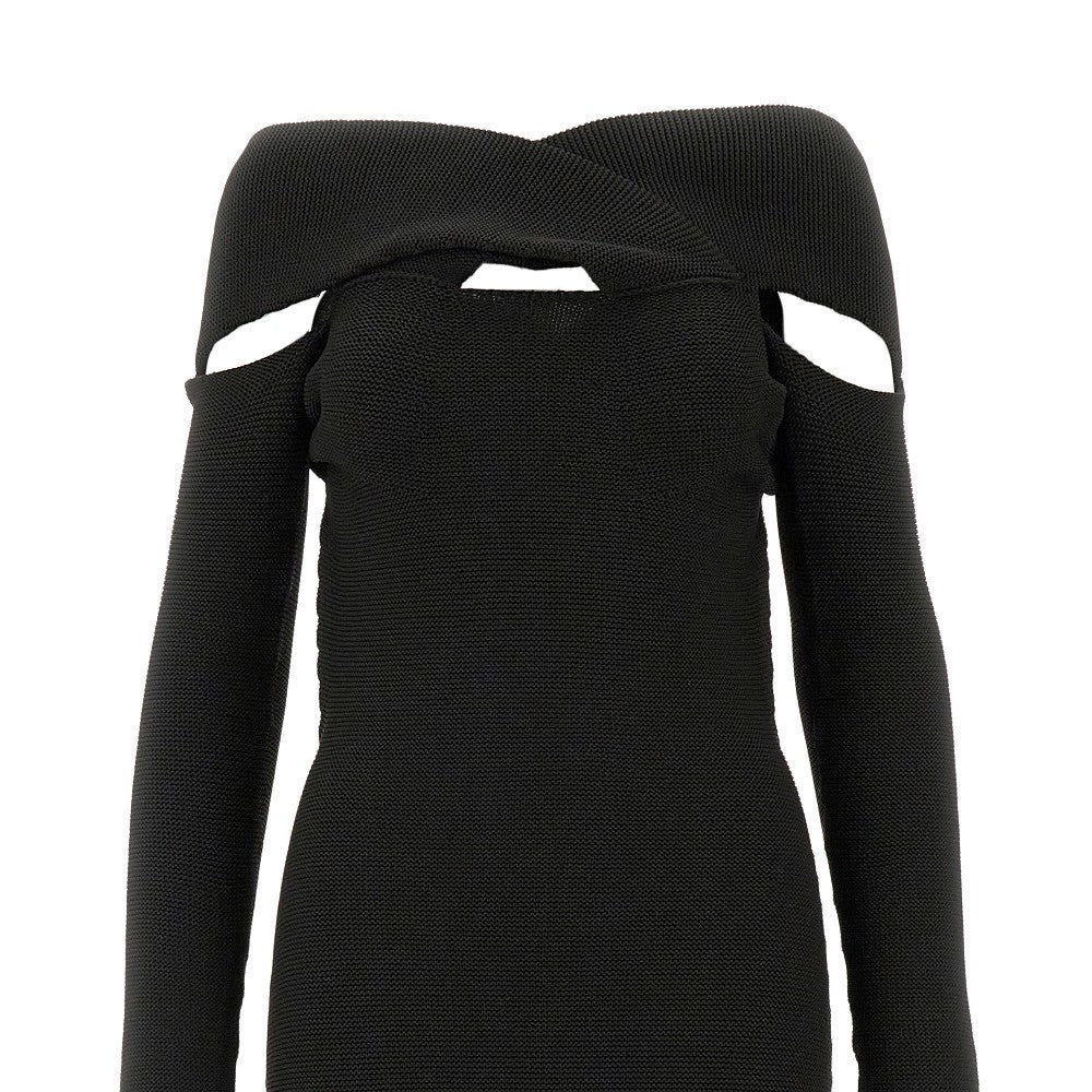 Off-the-shoulder twisted knitted dress
