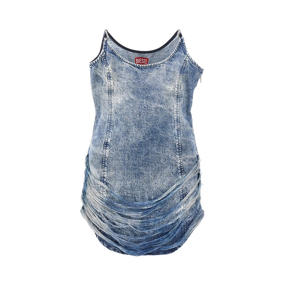 Mini abito in denim Tencel sfrangiato