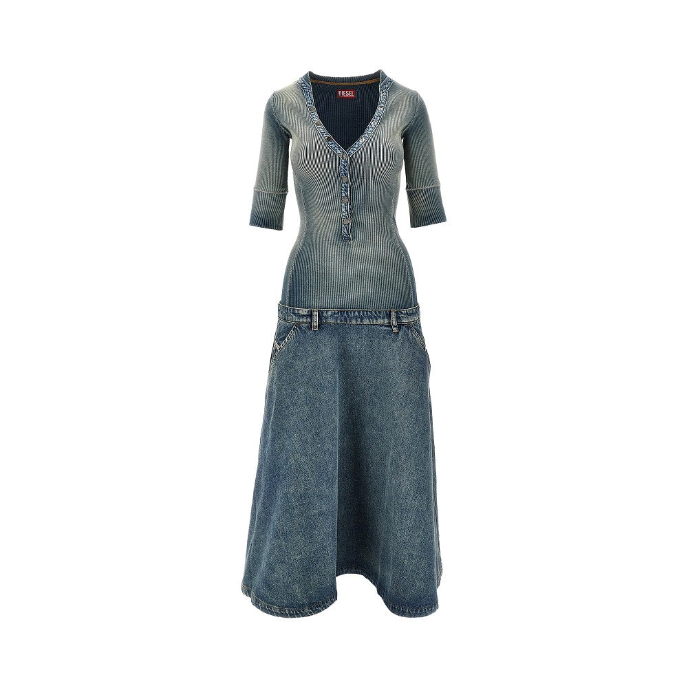 diesel ribbed knit midi dress Diesel Ribbed-Knit Panelled Midi Dress In Medium Blue - 16% Off