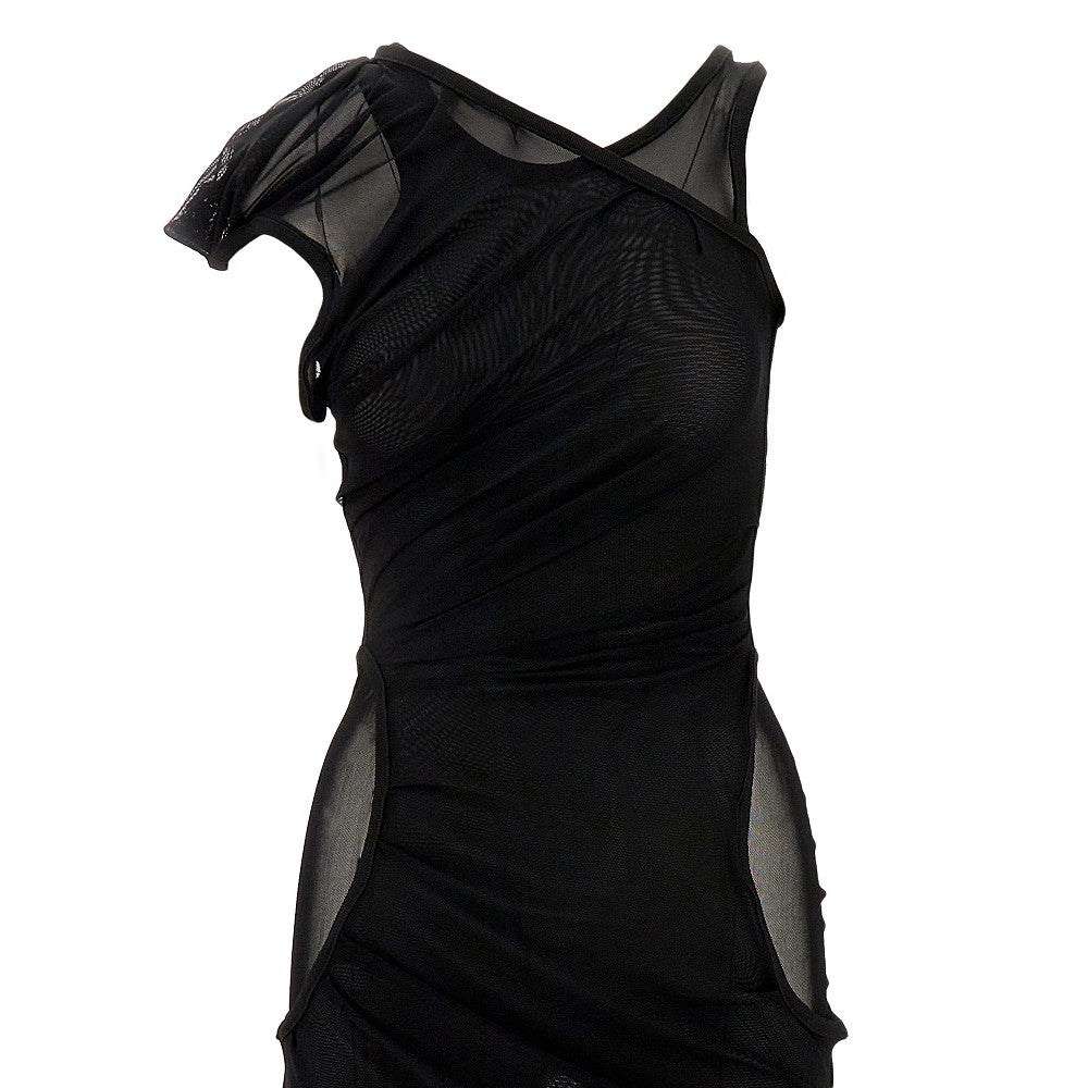 Draped mesh ankle-length dress
