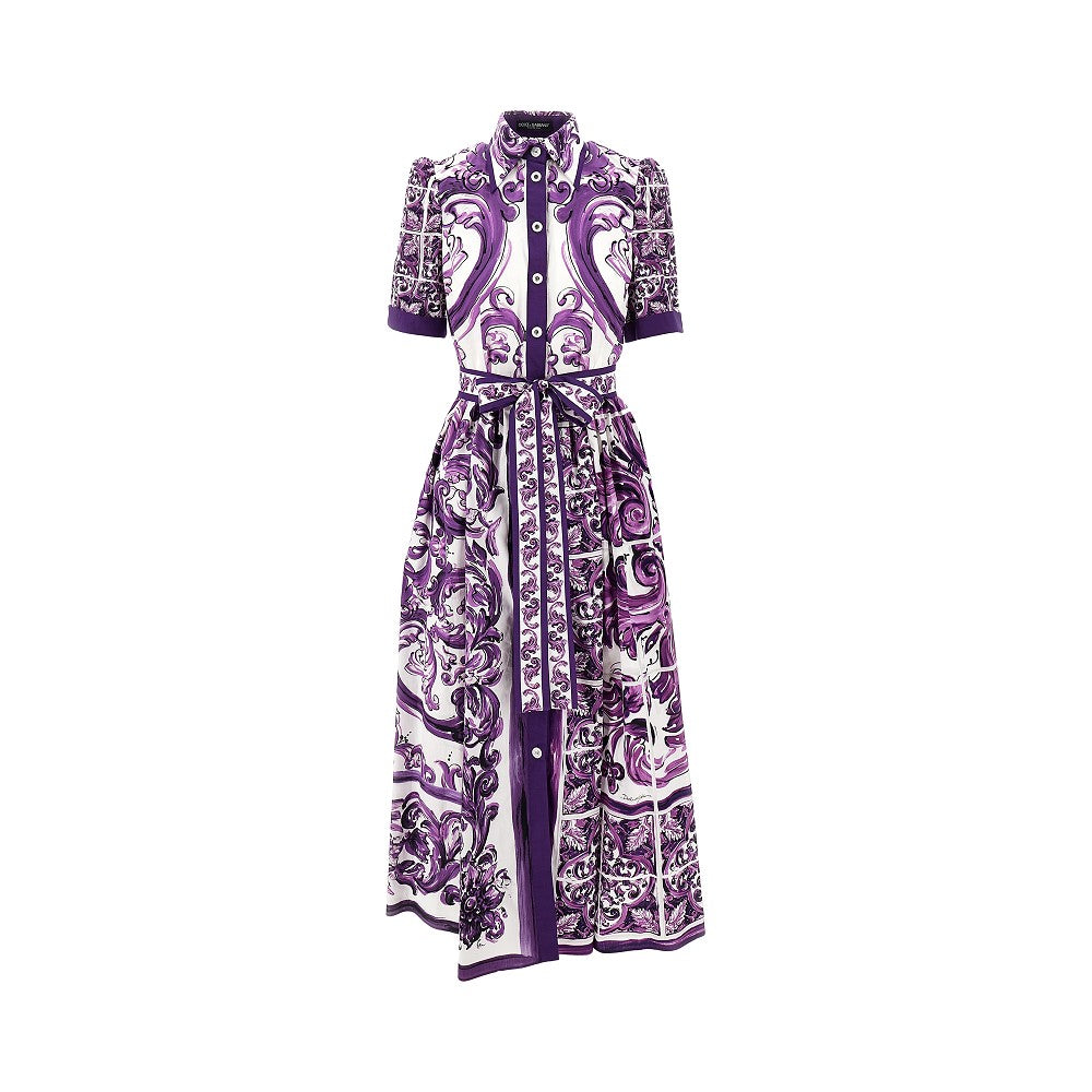 Majolica print poplin midi shirt dress