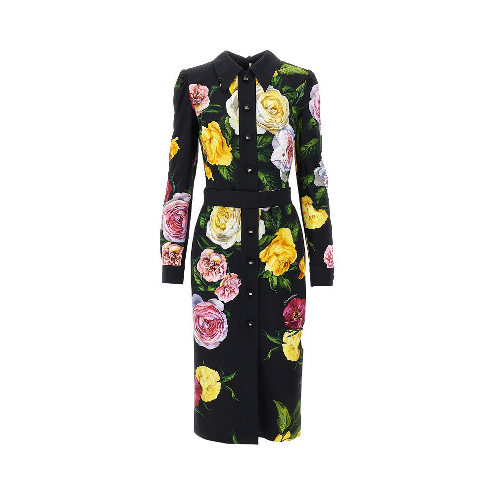 Abito longuette in cady stampa Peonie e Rose