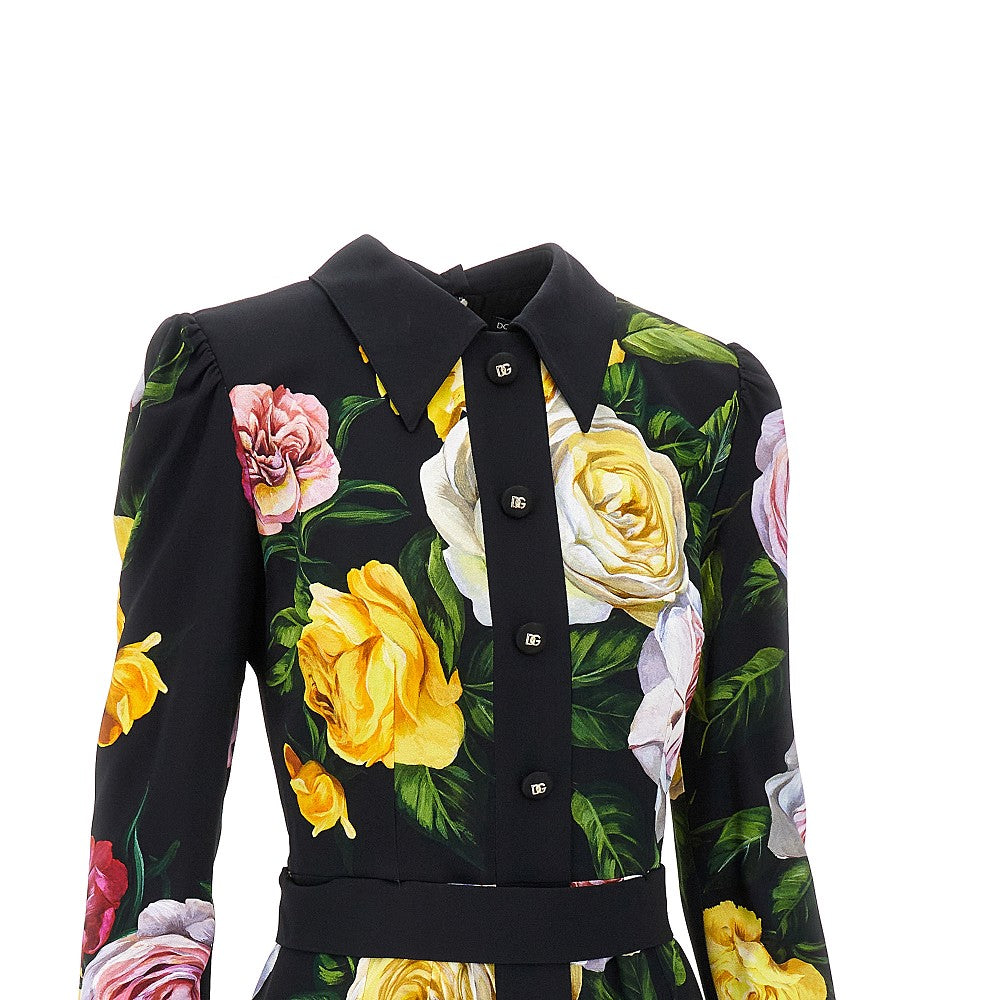 Abito longuette in cady stampa Peonie e Rose