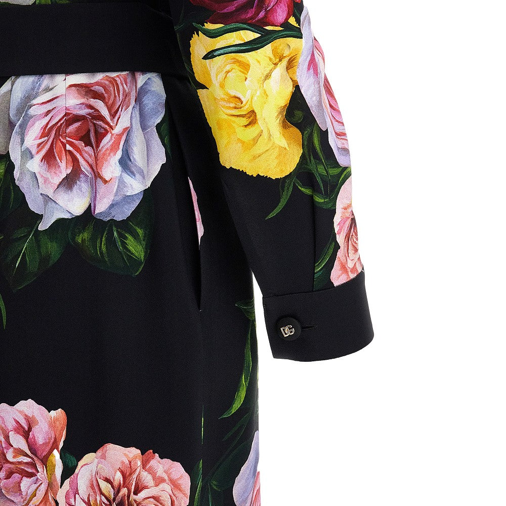 Abito longuette in cady stampa Peonie e Rose