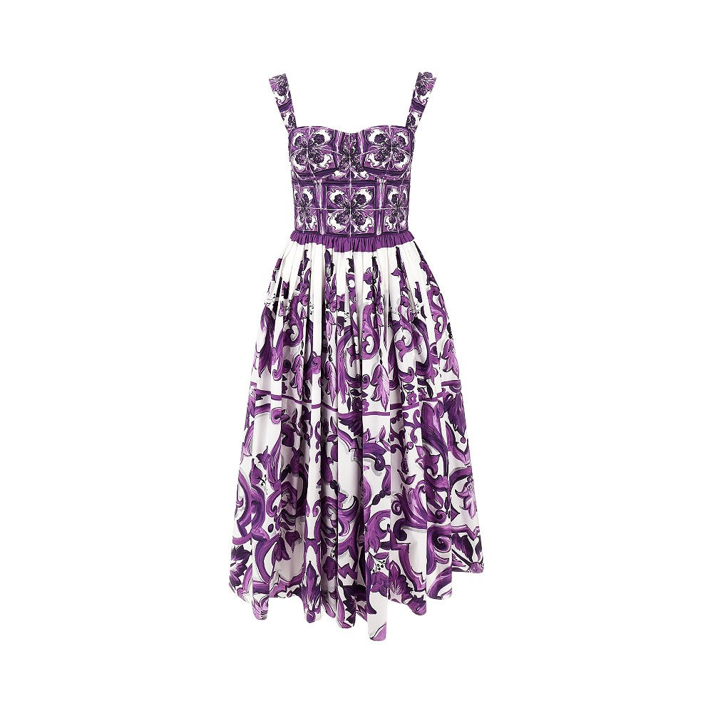 Majolica print poplin midi dress