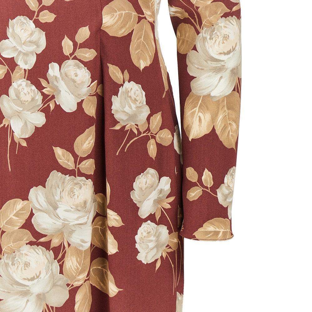 Abito midi in raso stampa rose