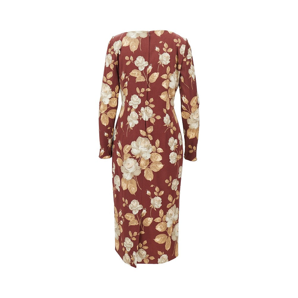 Abito midi in raso stampa rose