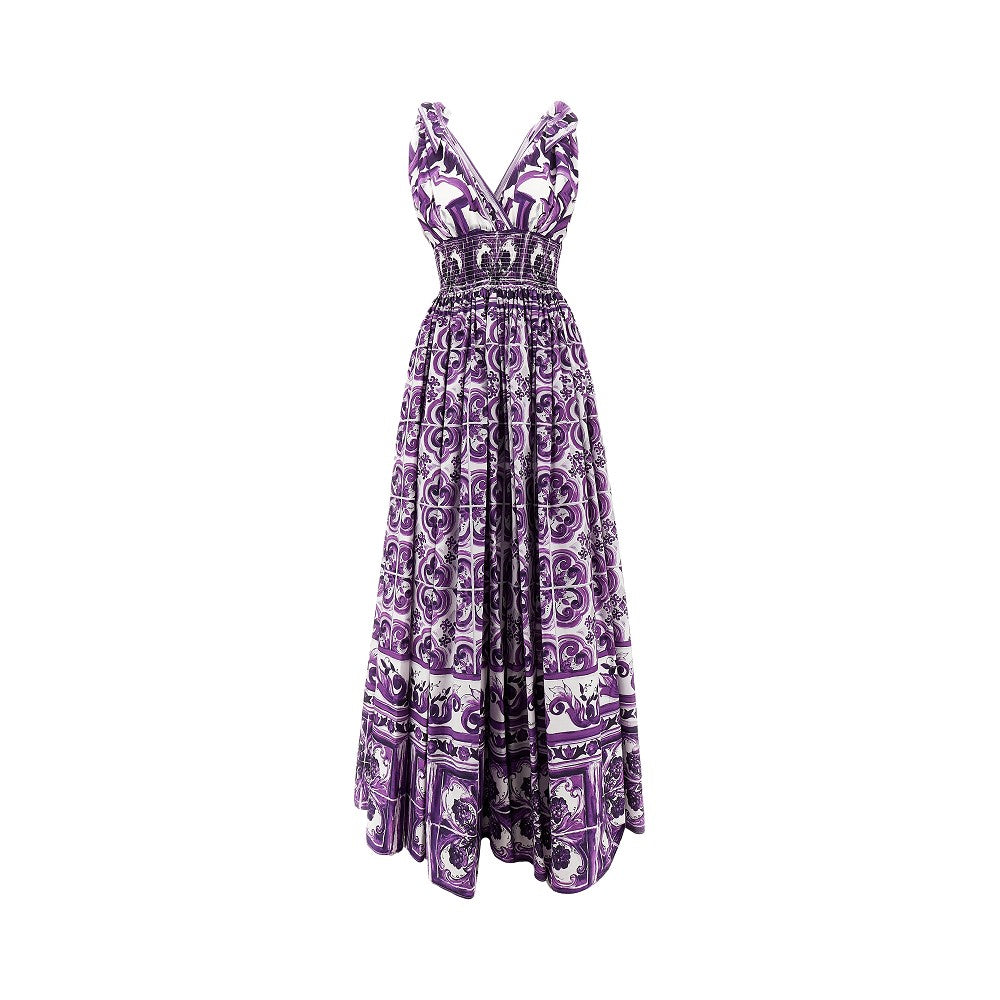 Majolica print poplin long dress