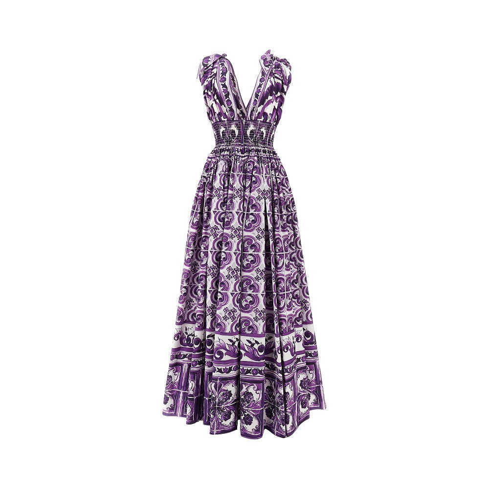 Majolica print poplin long dress