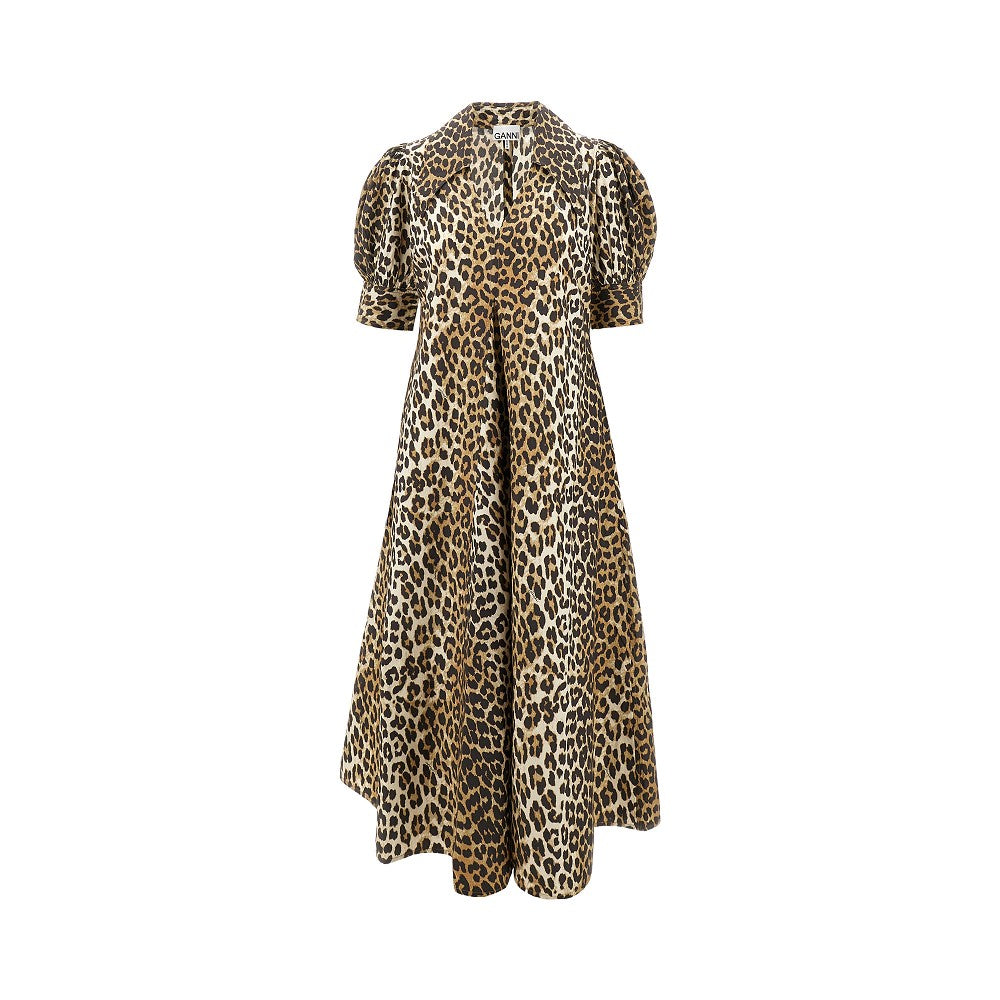 Abito midi in popeline leopardato