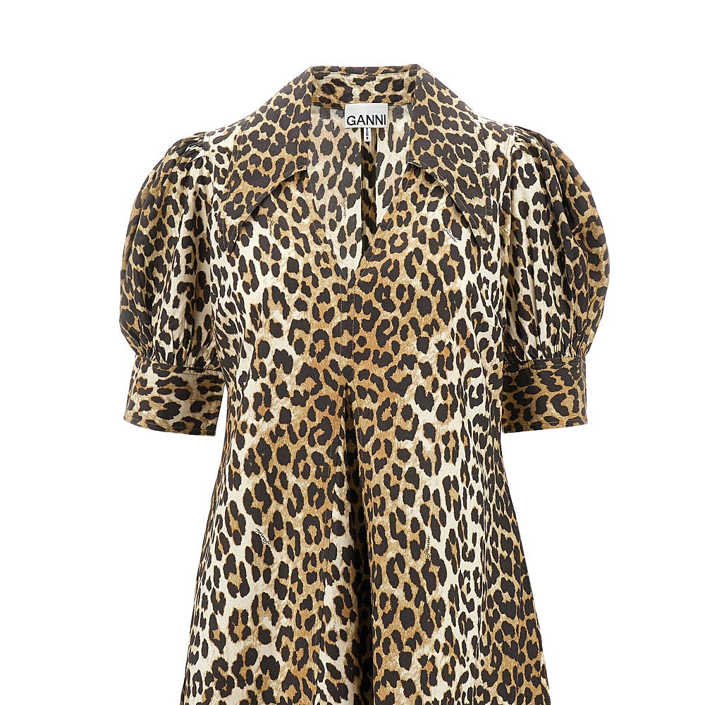 Abito midi in popeline leopardato