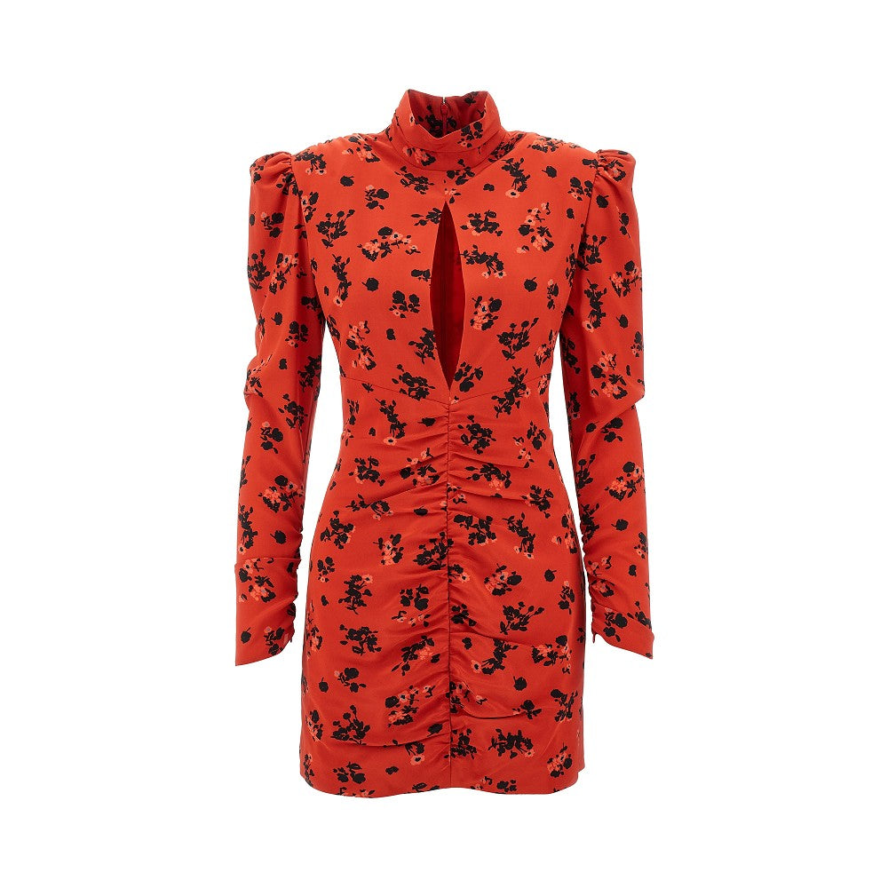 Rose print silk mini dress