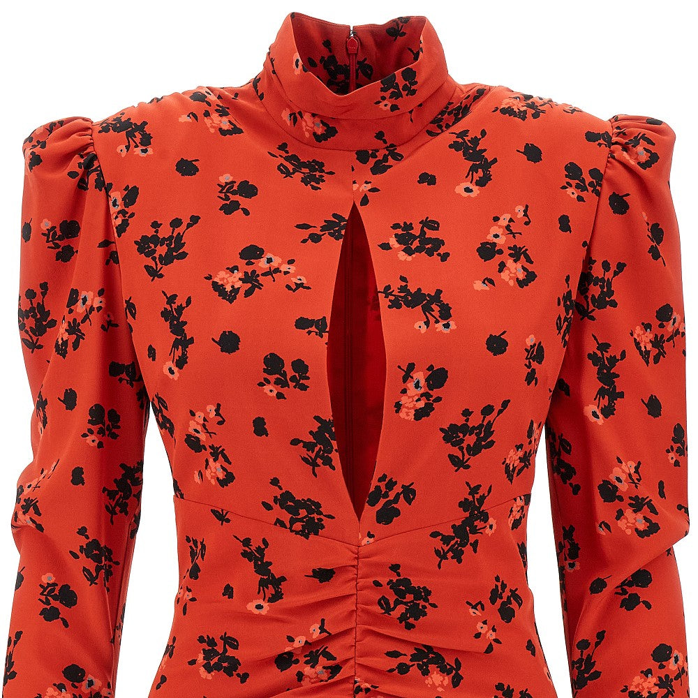 Rose print silk mini dress