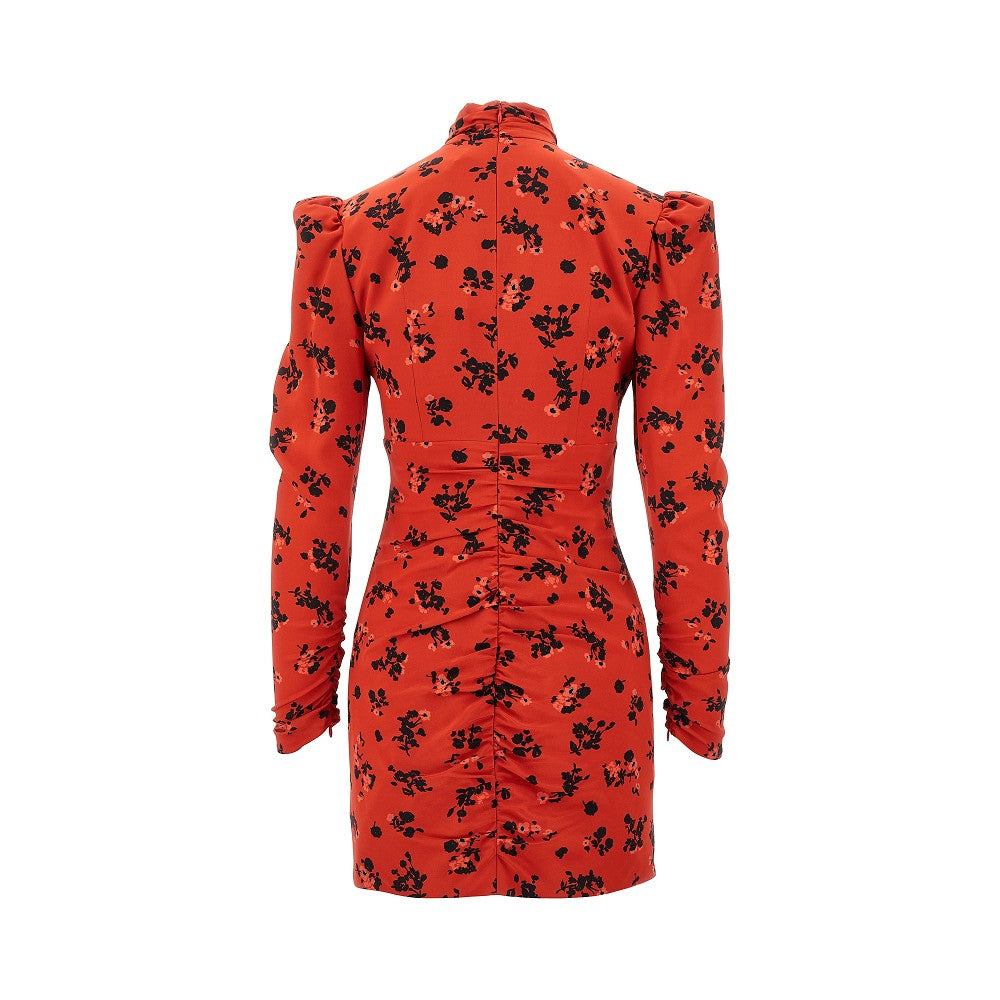 Rose print silk mini dress