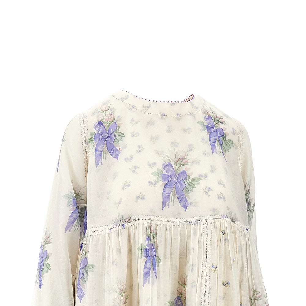 Patchwork voile flounced midi dress