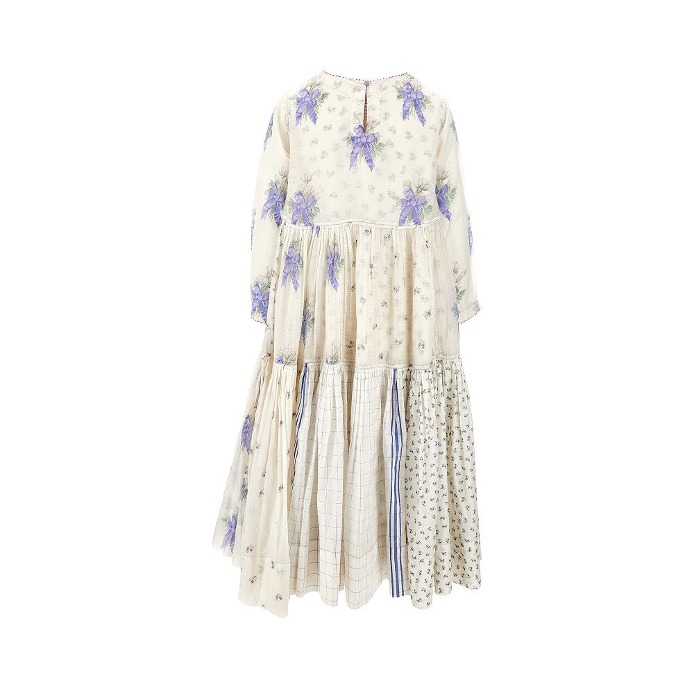 Patchwork voile flounced midi dress