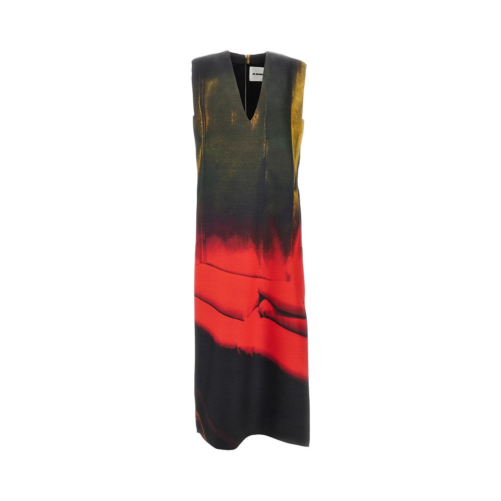 Printed twill midi dress