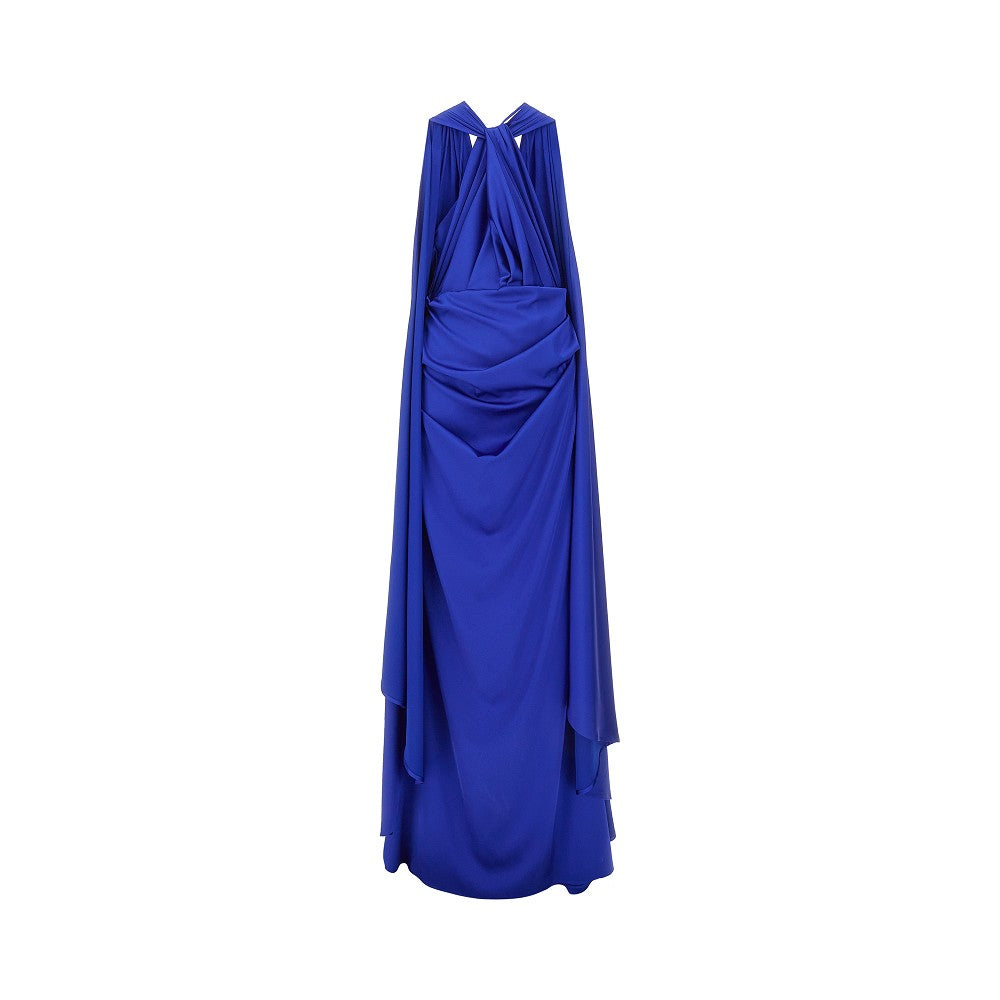 Abito lungo in satin con mantella integrata
