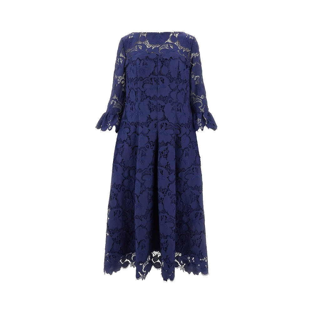 blue guipure lace midi dress BLUE GUIPURE LACE A LINE MIDI DRESS Artofcb