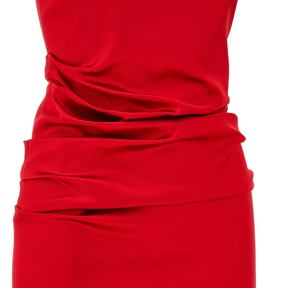 Gathered satin long dress