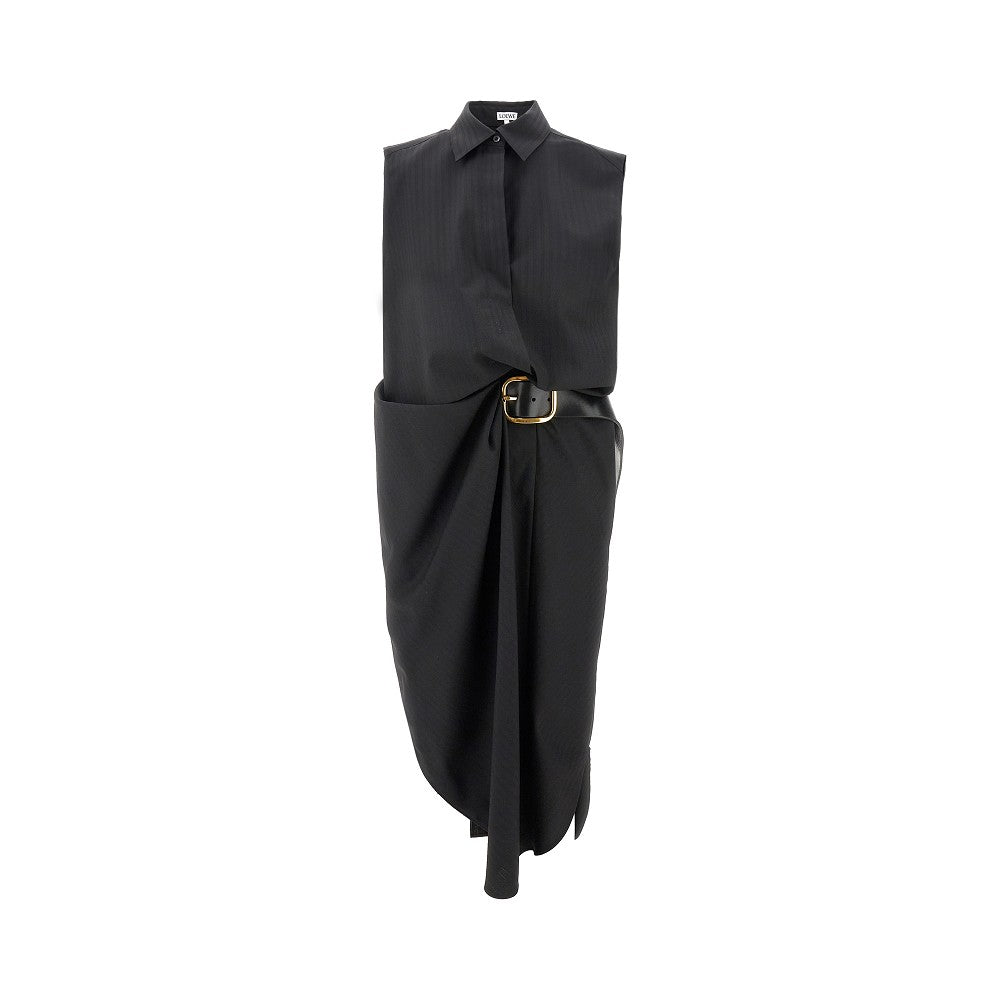 Abito in lana con cintura in pelle