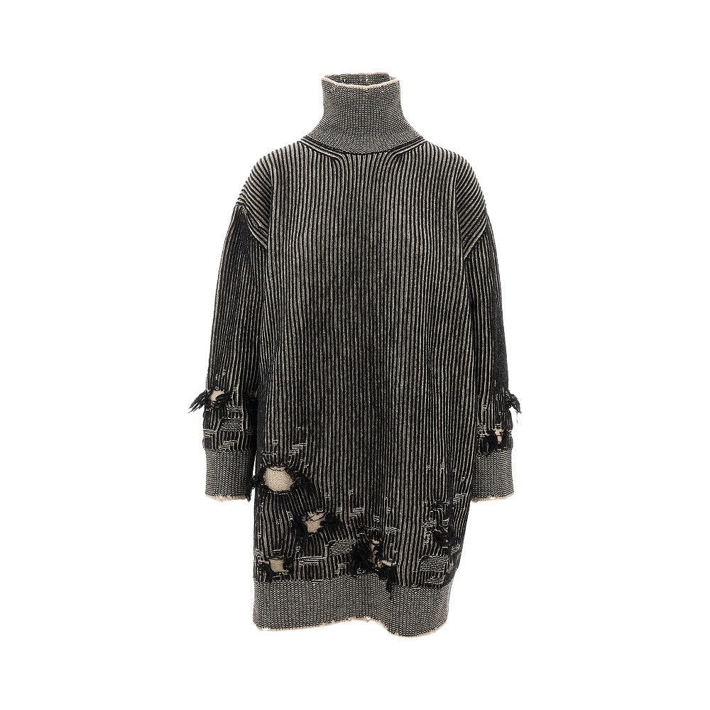 Distressed knitted mini dress