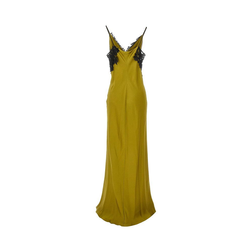 Slip dress lungo in satin con pizzo floreale
