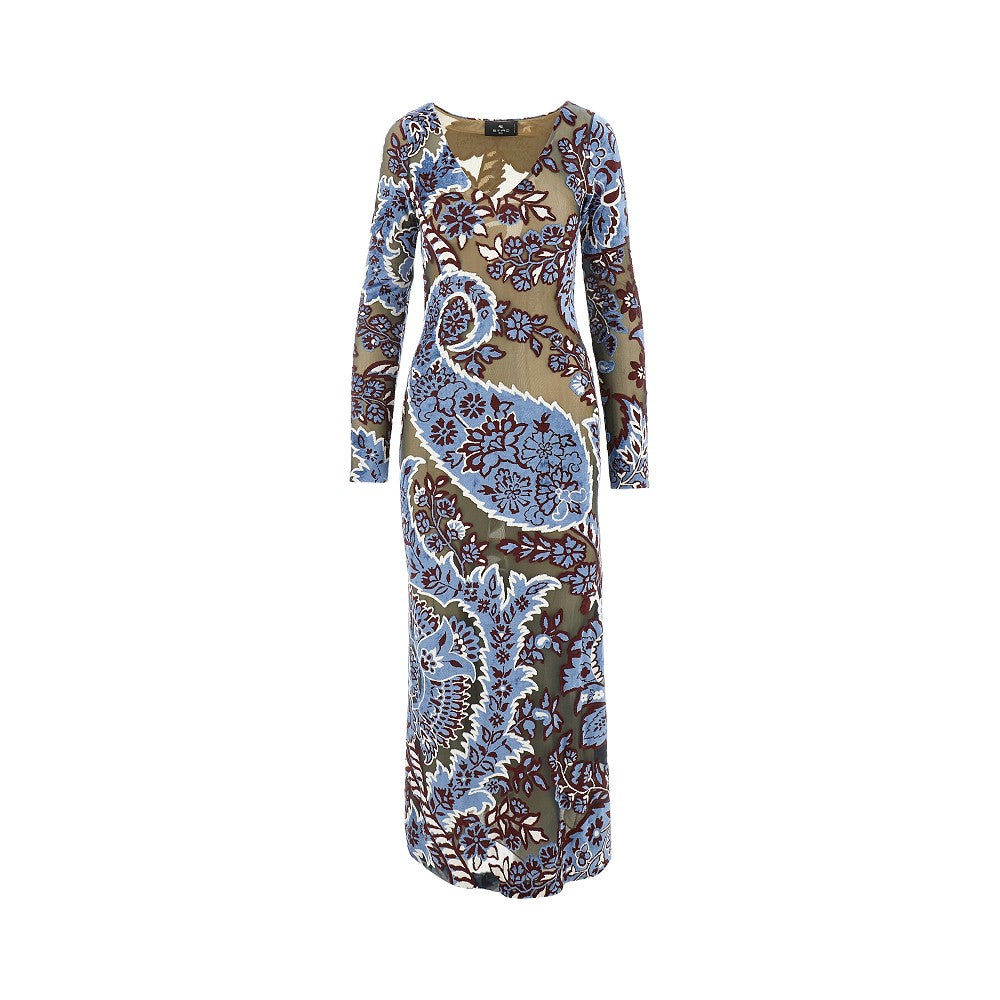 Abito midi in tulle e velluto Paisley