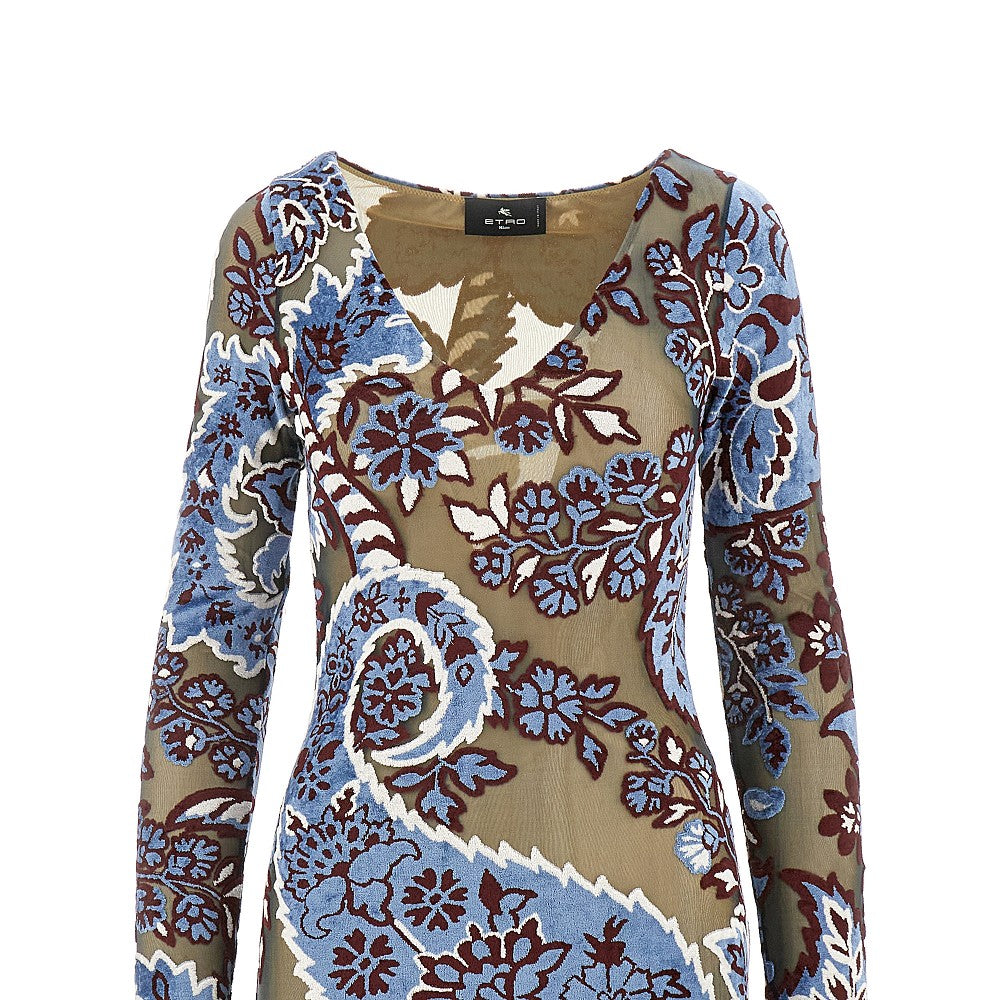 Abito midi in tulle e velluto Paisley