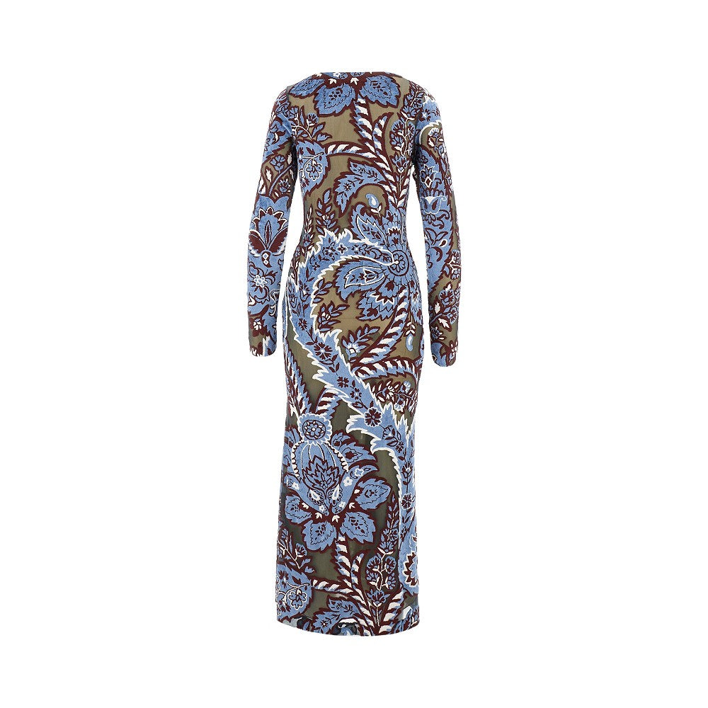 Abito midi in tulle e velluto Paisley
