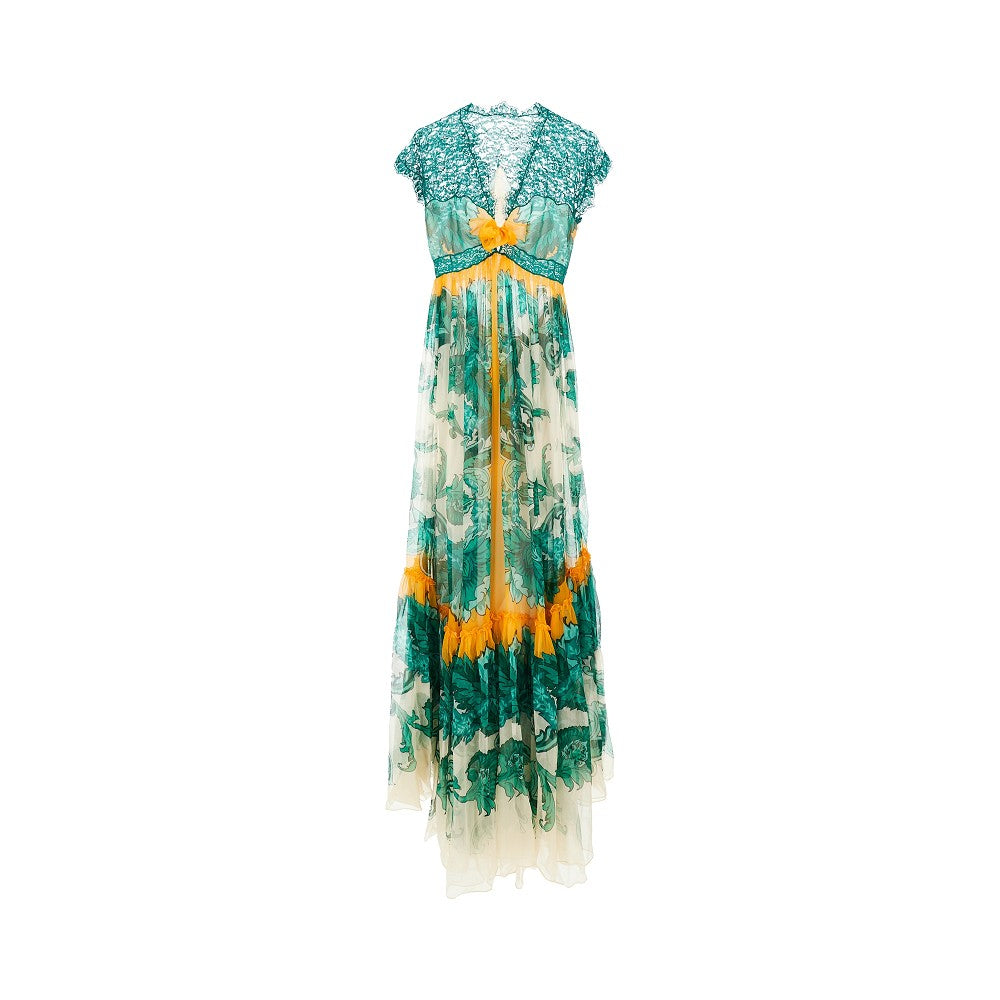 Crepon and lace maxi dress