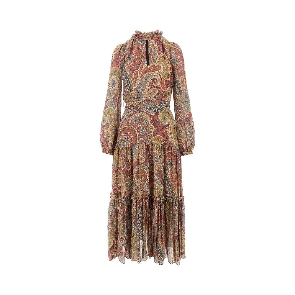 Paisley print crepon midi dress