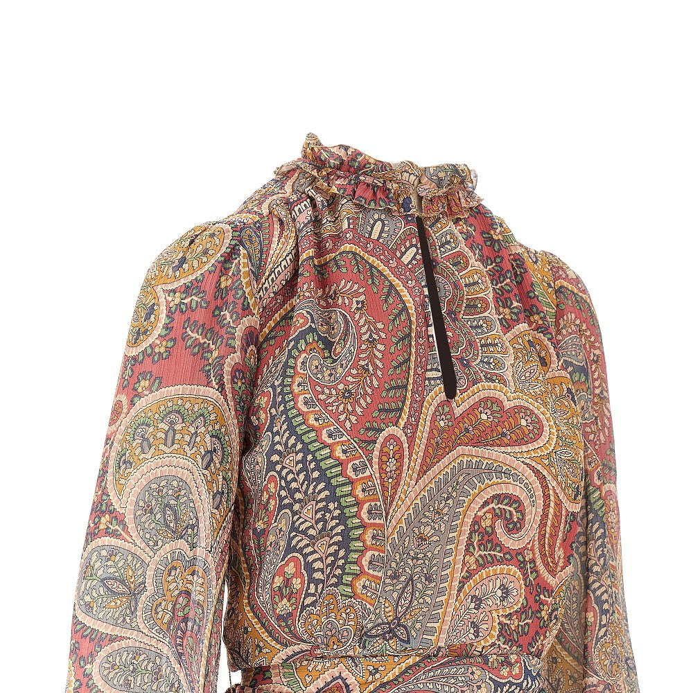 Paisley print crepon midi dress