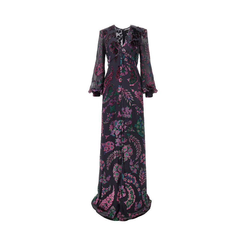 Velvet floral motif long dress