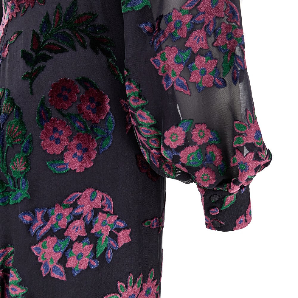 Velvet floral motif long dress