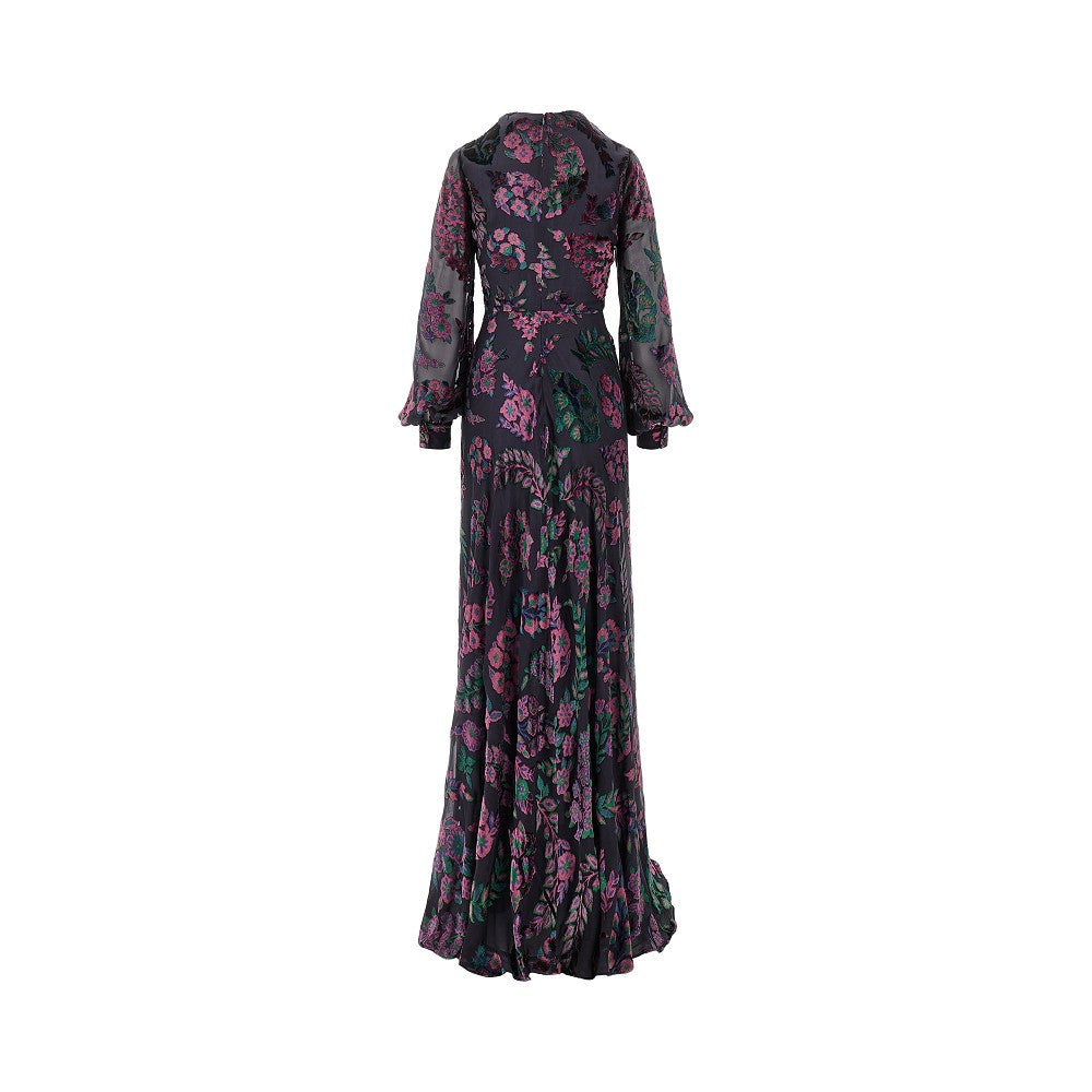 Velvet floral motif long dress