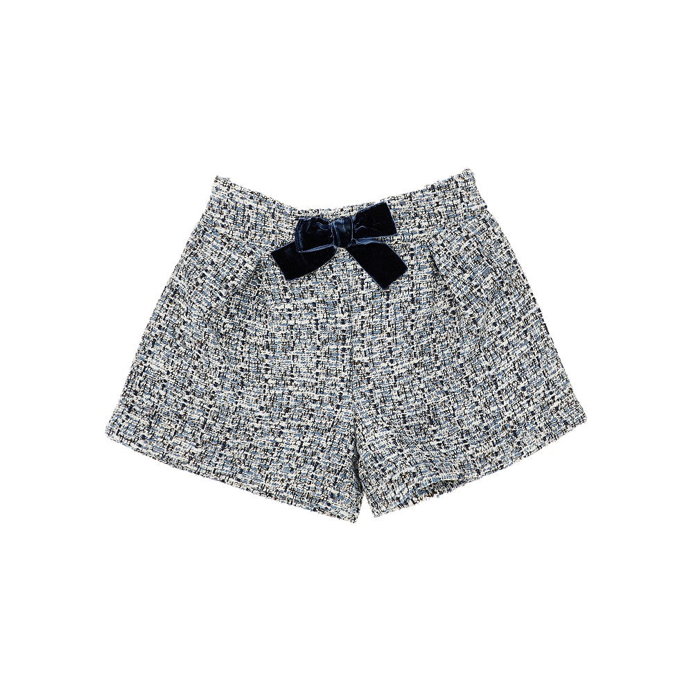 Shorts in tweed con fiocchetto