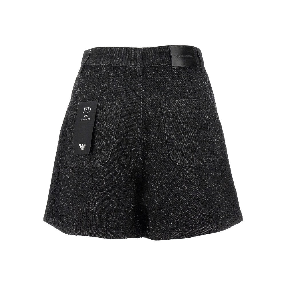 Shorts in denim con motivo logo in strass