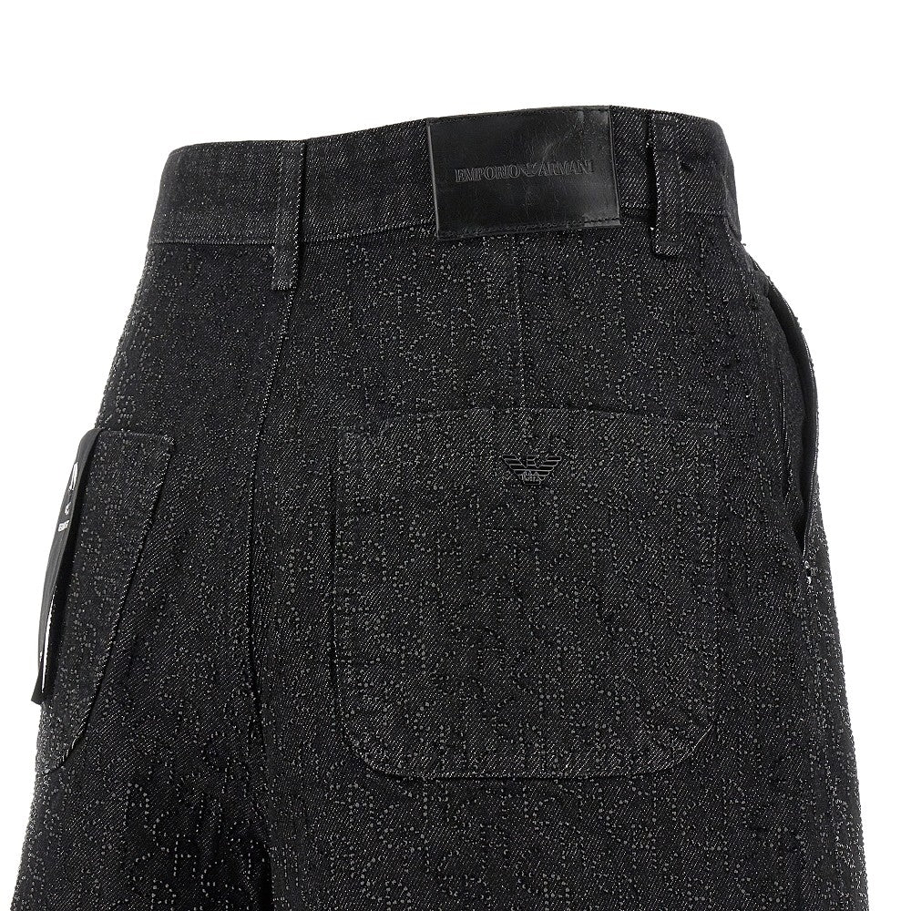 Shorts in denim con motivo logo in strass