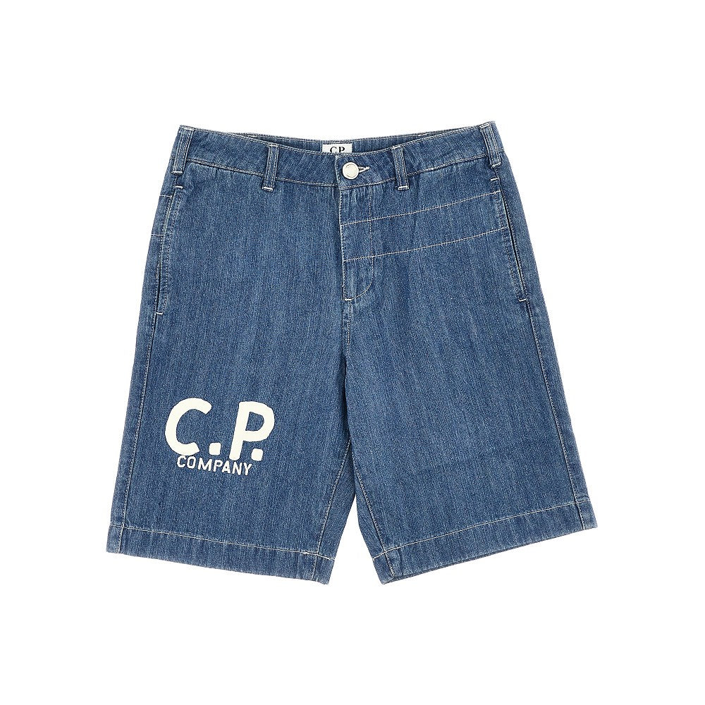 Denim bermuda pants with logo print