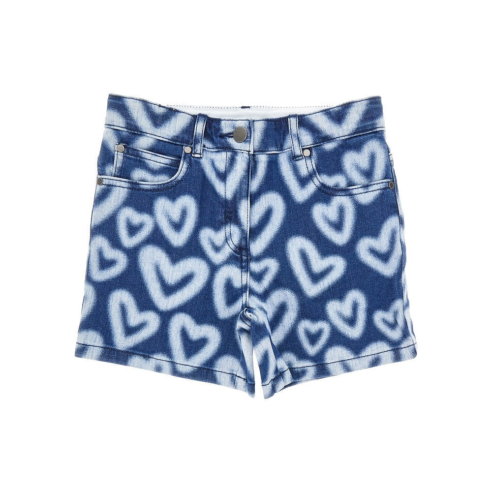 Heart print denim shorts