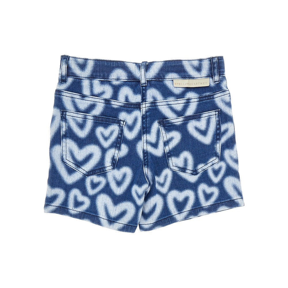 Heart print denim shorts