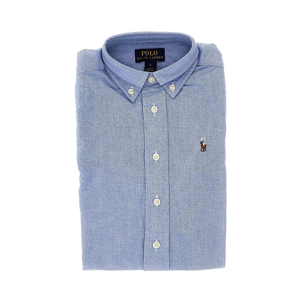 Camicia in piquet di cotone con logo ricamato