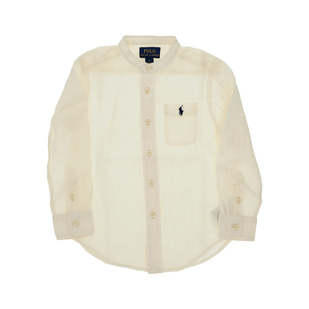 Camicia in lino con logo ricamato