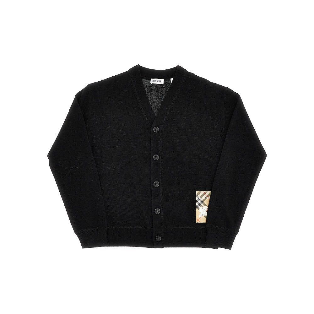 Check patch wool cardigan