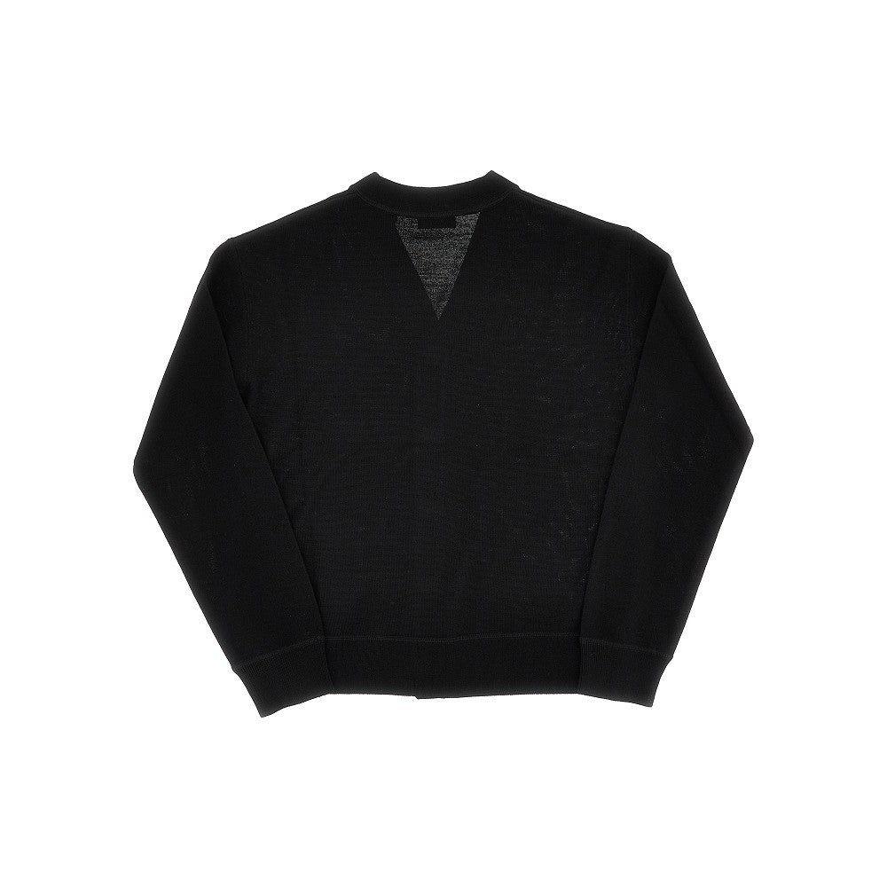 Check patch wool cardigan