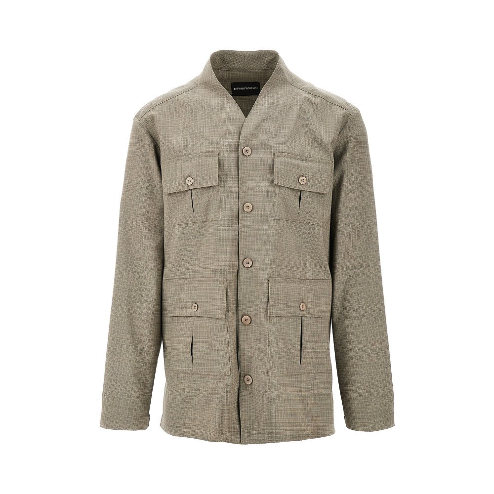 Camicia in lana stretch senza colletto