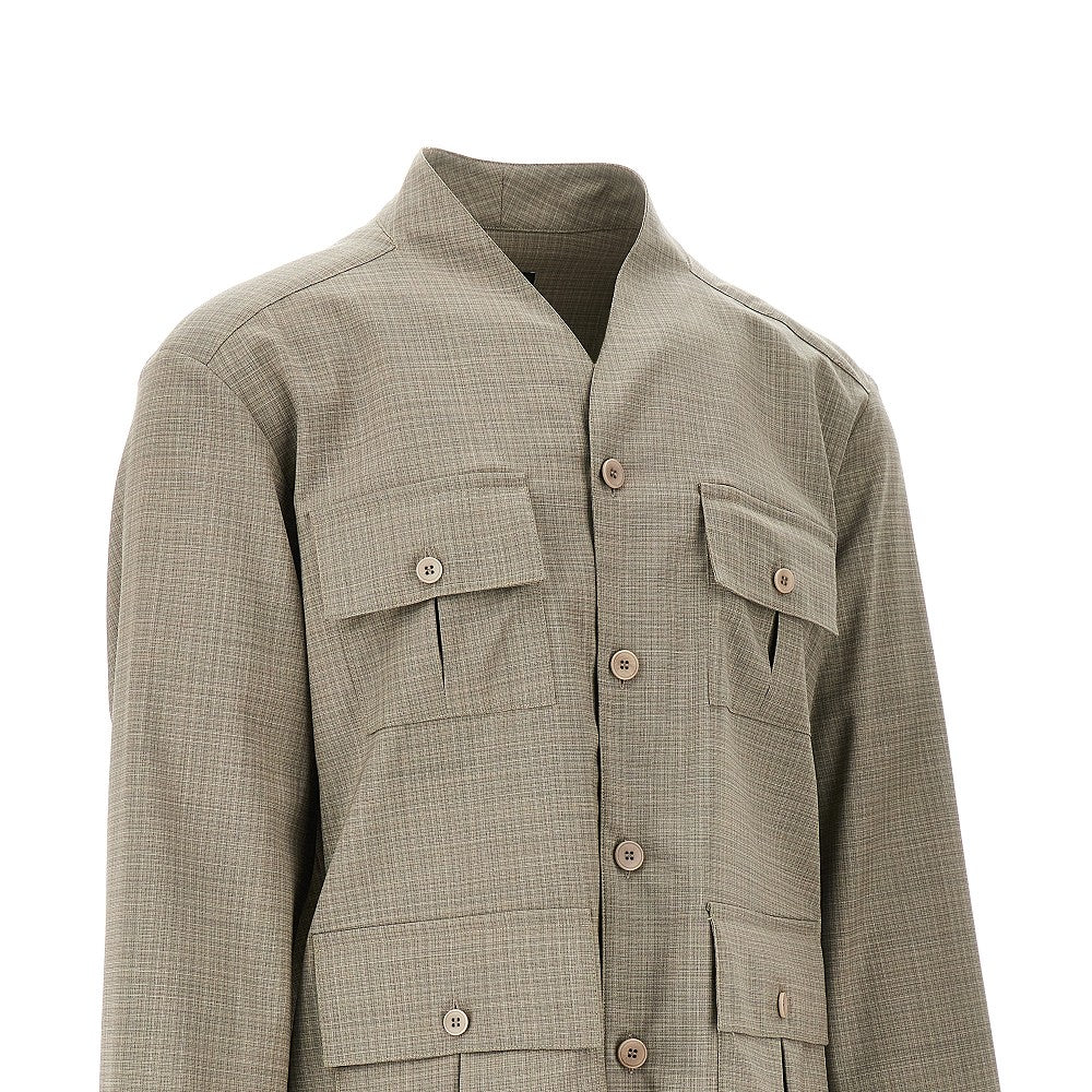 Camicia in lana stretch senza colletto