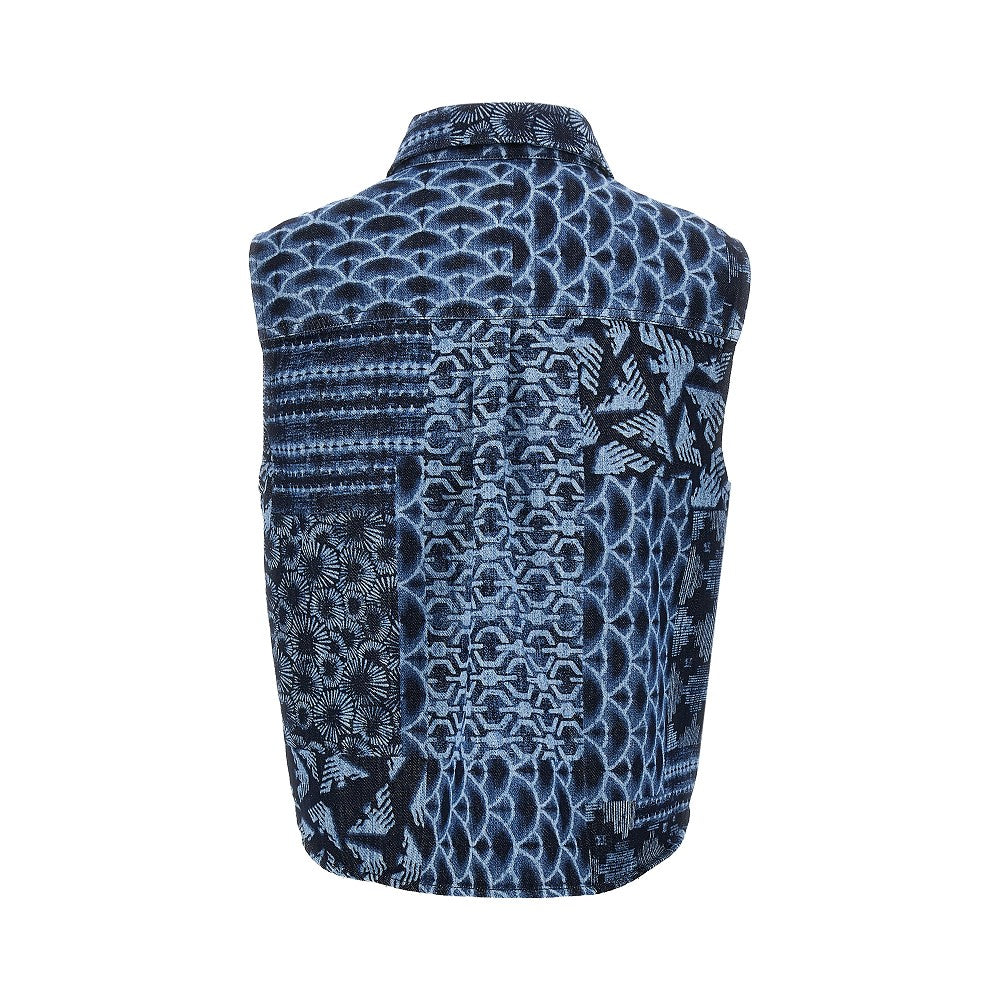 Printed denim sleeveless shirt