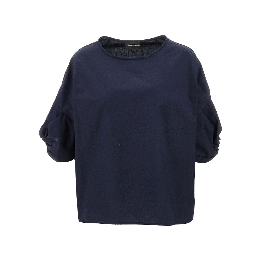 Blusa in popeline con maniche attorcigliate